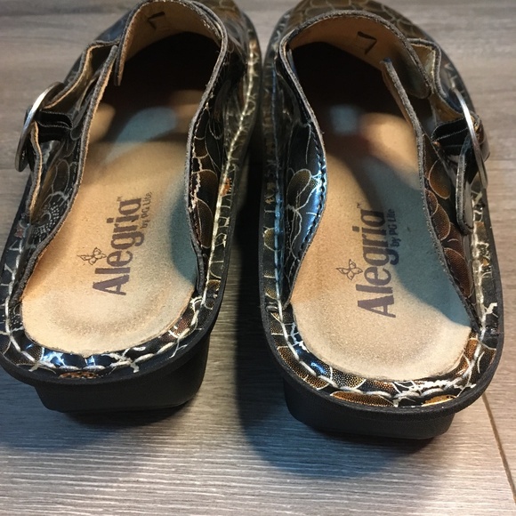 Alegria Floral Patterned Mules - Black and Gold - Picture 4 of 10